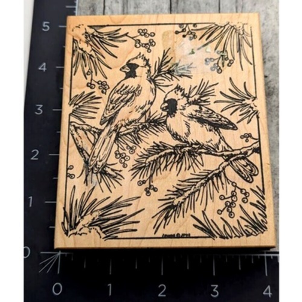 Northwoods Cardinals Birds Tree 2004 Rubber Stamp Wood #D9